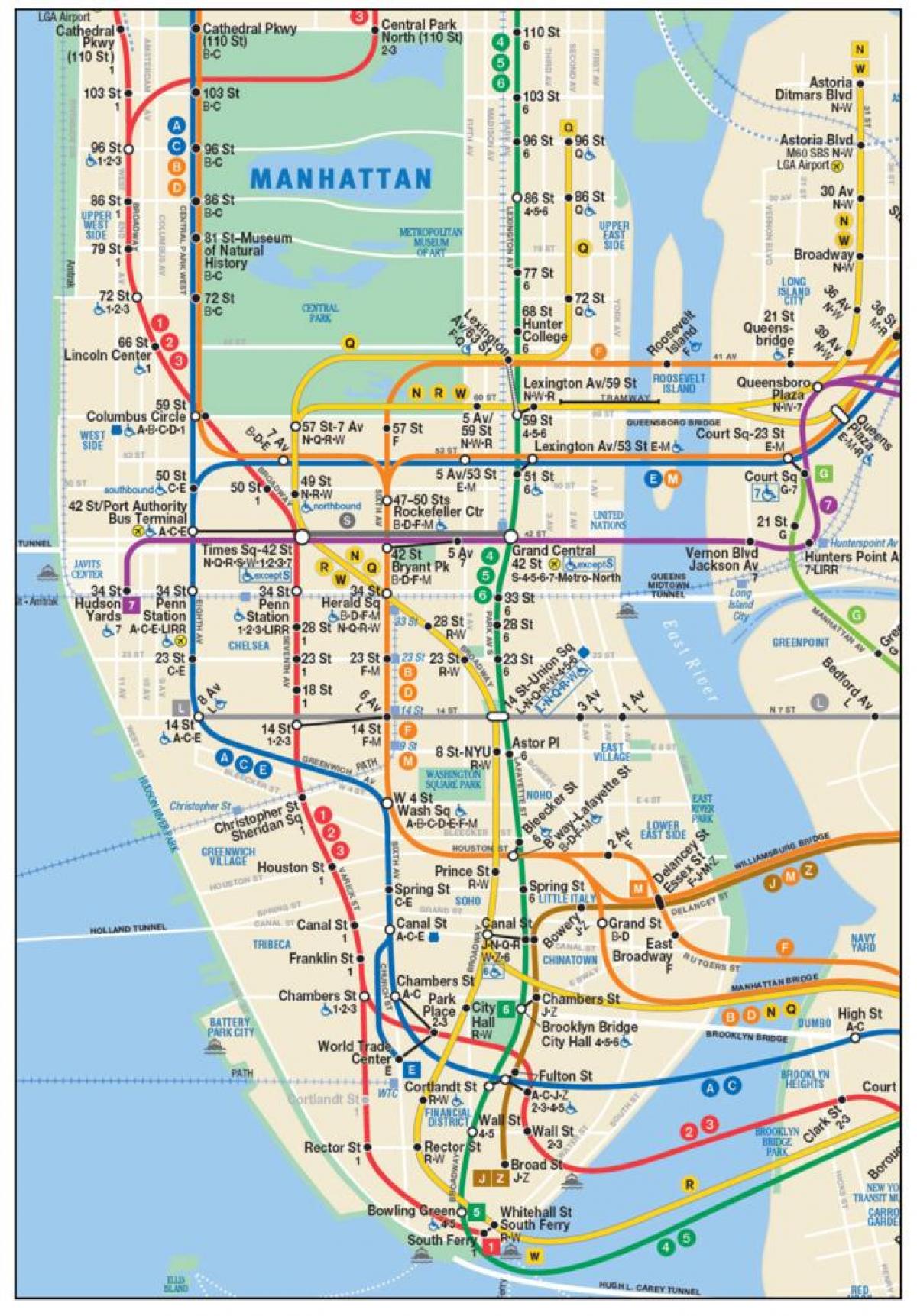 mapa lower Manhattan metroa