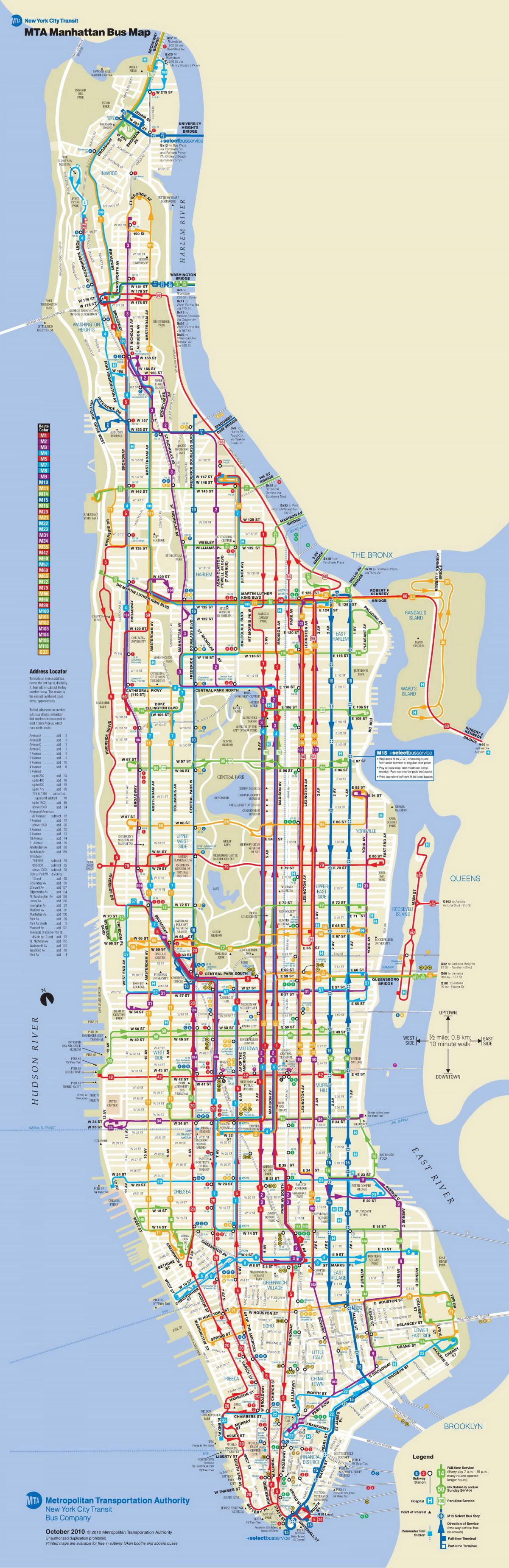 NYC autobus mapa Manhattan