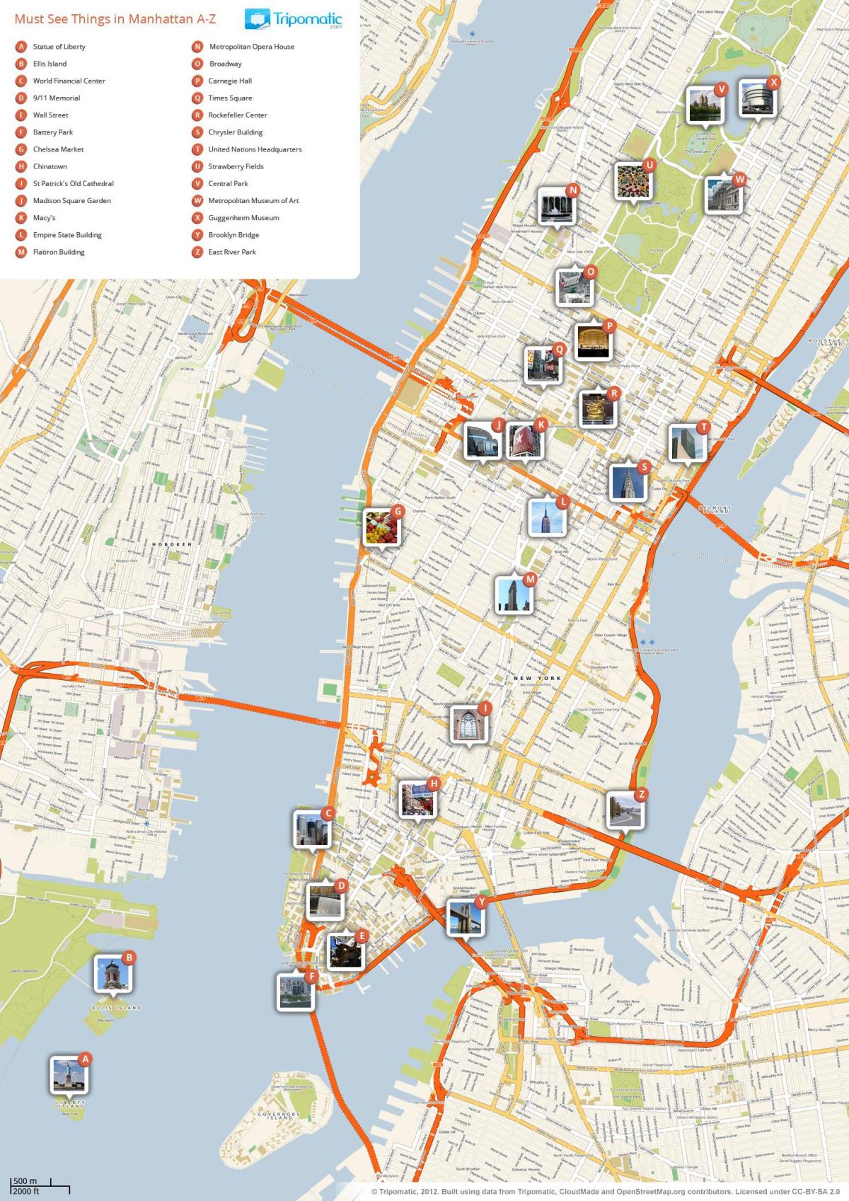 mapa Manhattan erakutsiz turismo erakargarritasun