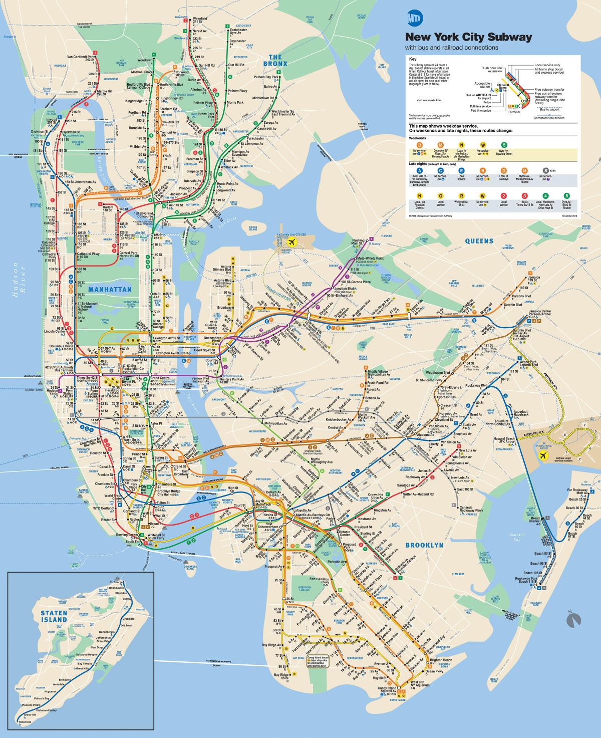 Manhattan garraio publikoaren mapa