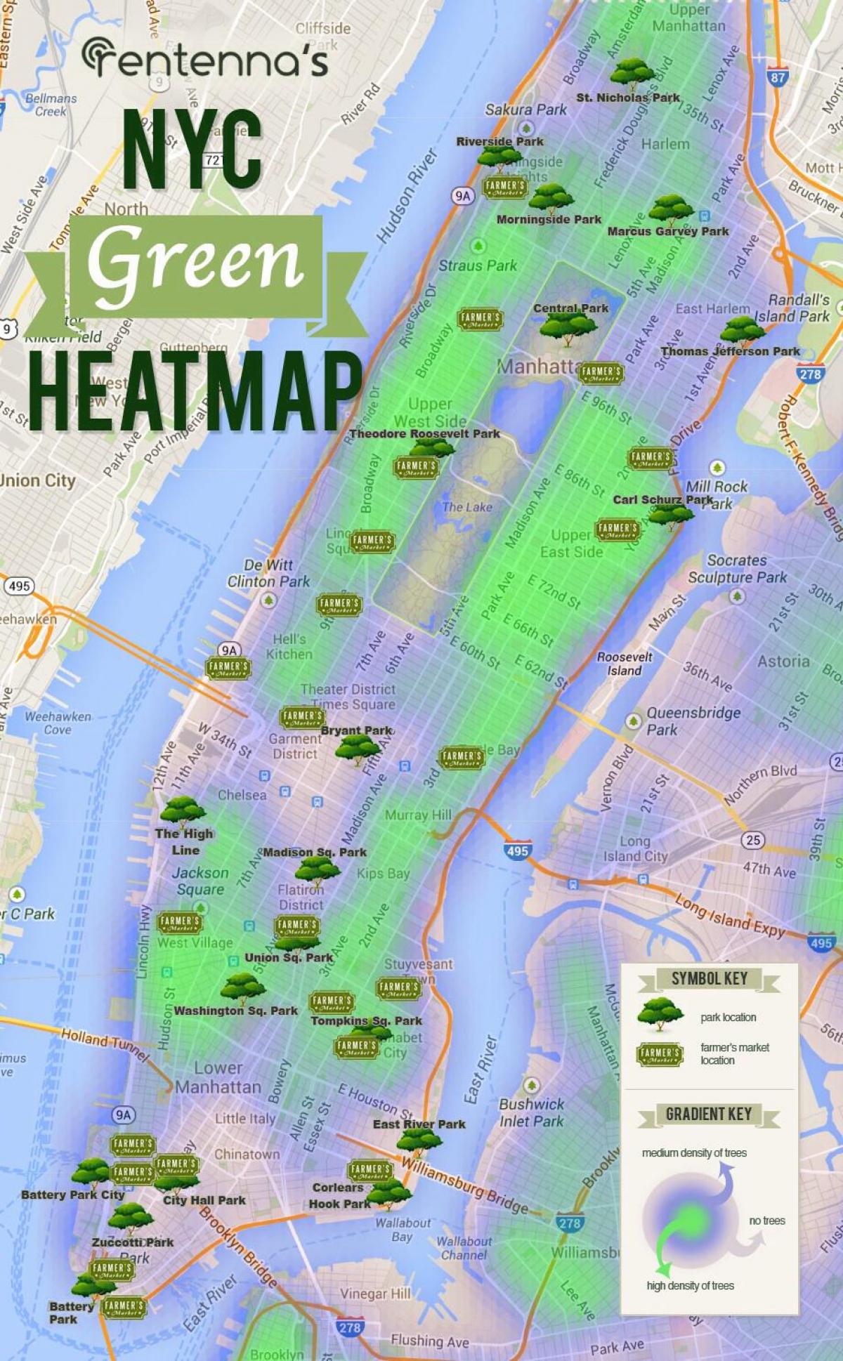 mapa Manhattan parkeak