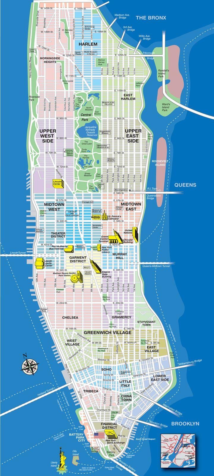 mapa Manhattan irla