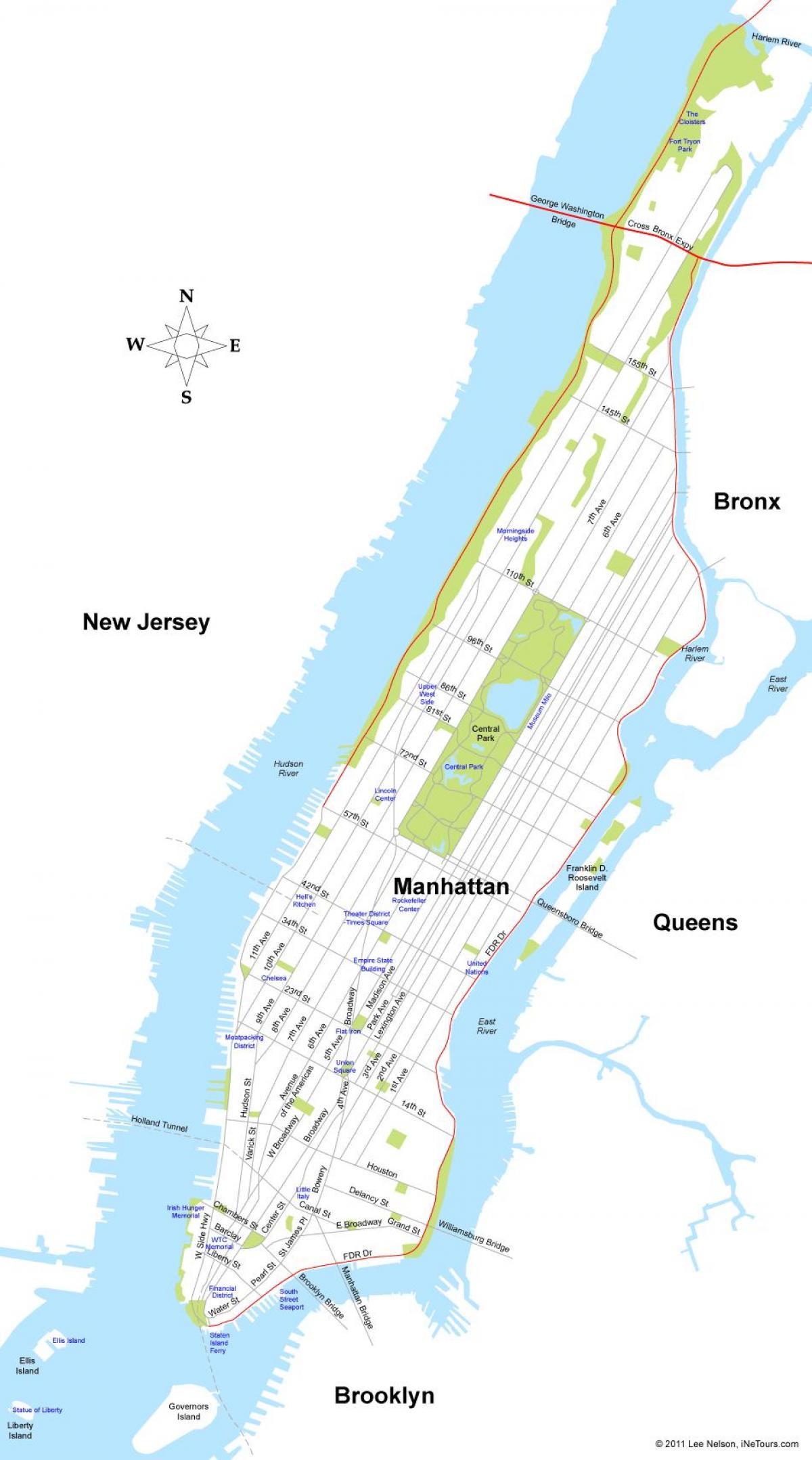 mapa Manhattan irla New York