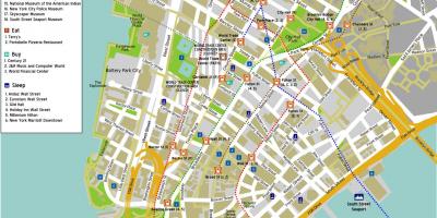 Mapa lower Manhattan street izenak